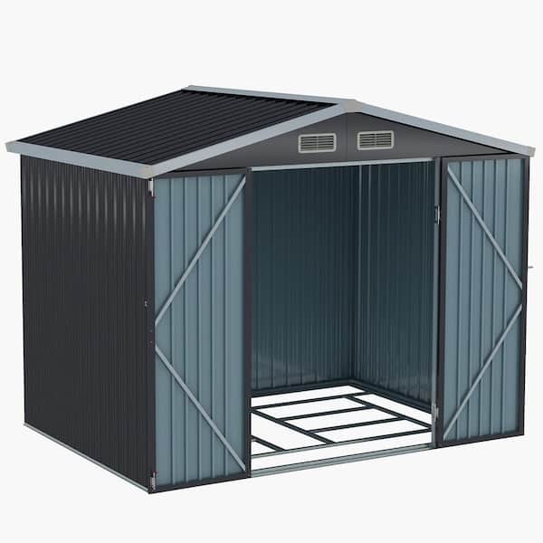 Sizzim Outdoor 10 ft. W x 8 ft. D Metal Storage Shed with Floor Frame and Lockable Door, Black (75 sq. ft.)