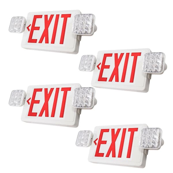 RUN BISON 4-Pack Combo 14-Watt Equivalent Integrated LED RED Exit Sign Emergency Light with Ni-Cad 9.6-Volt Battery