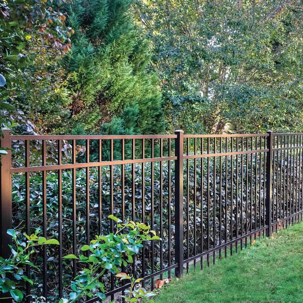 Vinings 4 ft. H x 6 ft. W Black Aluminum Pre-Assembled Spaced Bar Flat Framed Metal Fence Panel (5-pack)
