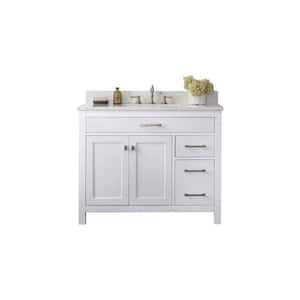 Jasper 42 in. W x 22 in. D Bath Vanity in White with Engineered Stone Vanity Top in Carrara White with White Sink