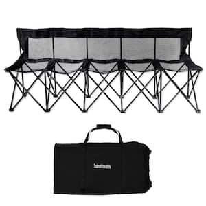 Portable Sports Bench with Mesh Seat and Back - Sits 5 People (Black)