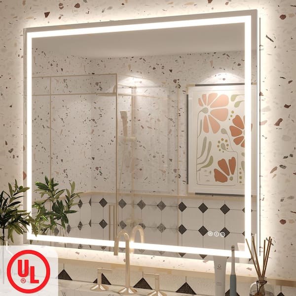 40 in. W x 36 in. H Rectangular Frameless Double LED Lights Anti-Fog Wall Bathroom Vanity Mirror in Tempered Glass