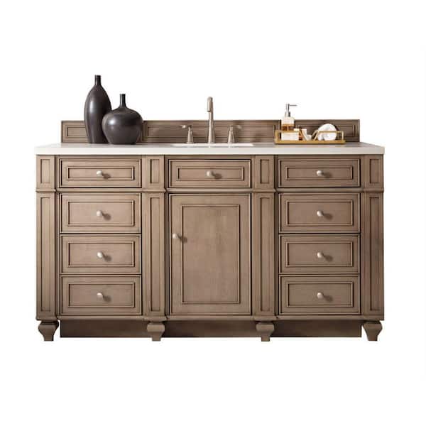 James Martin Vanities Bristol 60.0 in. W x 23.5 in. D x 34 in. H Bathroom Vanity in Whitewashed Walnut with White Zeus Quartz Top