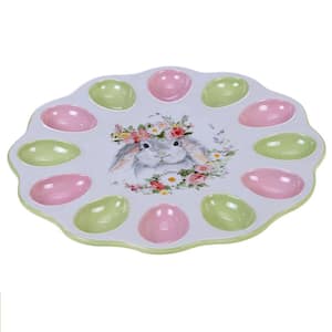 Sweet Bunny 12.25 in. Multicolored Earthenware 3-D Egg Plate