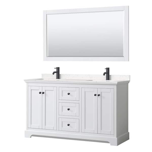 Wyndham Collection Avery 60 in. W x 22 in. D x 35 in. H Double Bath Vanity in White with Carrara Cultured Marble Top and 58 in. Mirror