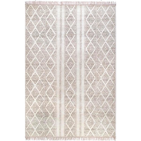 Miriam Striped Tribal Tassel Beige 6 ft. Indoor/Outdoor Square Area Rug