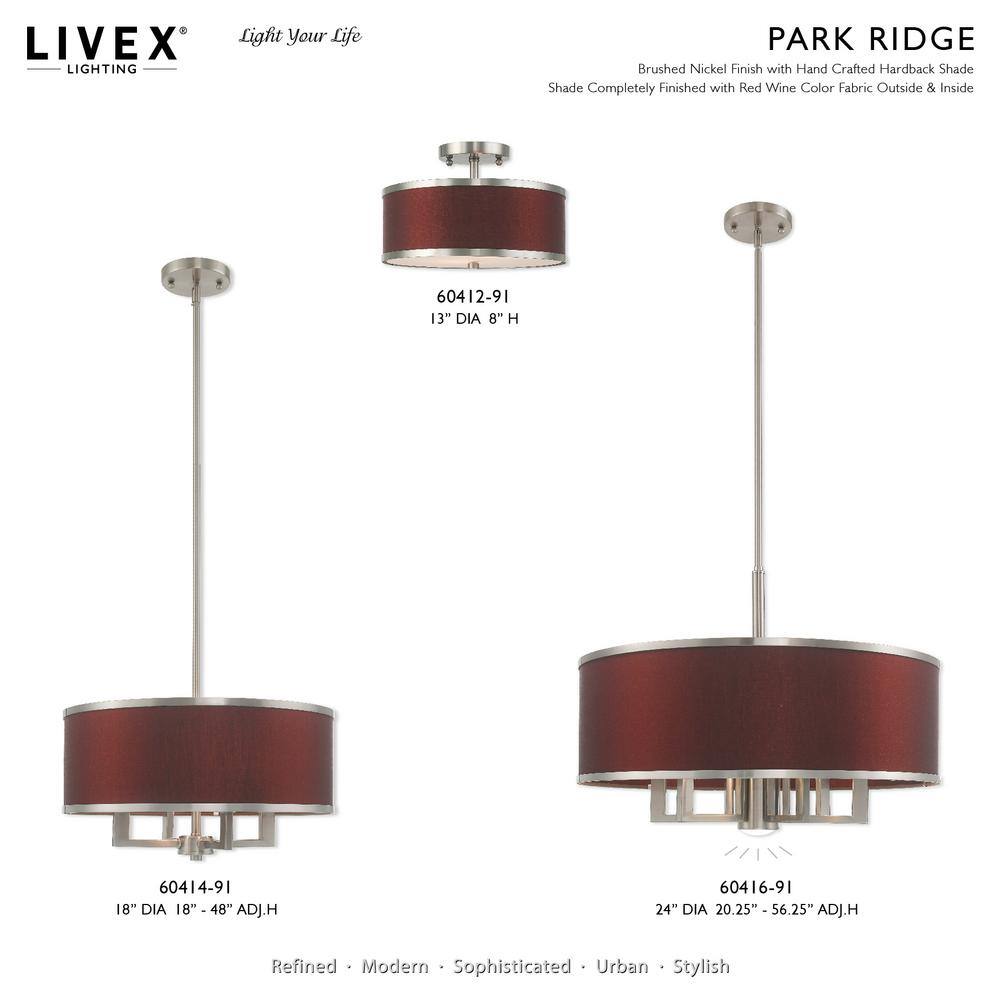 Brushed Nickel 2-Light Semi-Flush Mount with Red Wine Fabric Shade