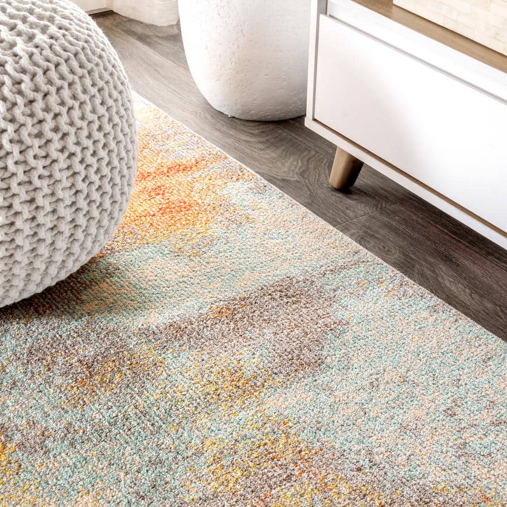 Blue and Orange Abstract Flat Woven Synthetic Area Rug