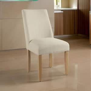 Beige Wooden Dining Chair With Fabric Upholstered, Angled Curved Backrest