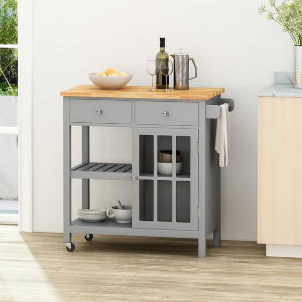 Noble House Byway Grey Kitchen Cart with Cabinets