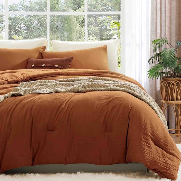 All Season 3 Pieces King Size Comforter Set with Pillow Shams, Burnt Orange