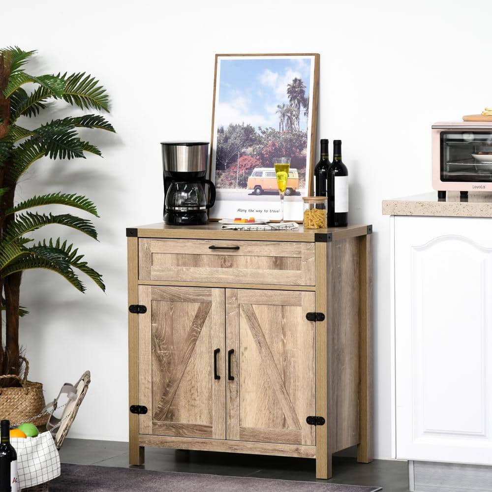 Rustic Oak Farmhouse Sideboard with Barn Door and Adjustable Shelf