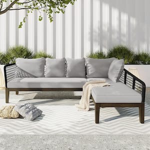 5-Seater Sling Modern Outdoor Patio Sectional Sofa Set with Gray Seat Cushion for Garden Poolside and Backyard