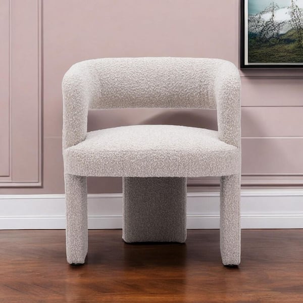 Beige Polyester Wood Arm Chair