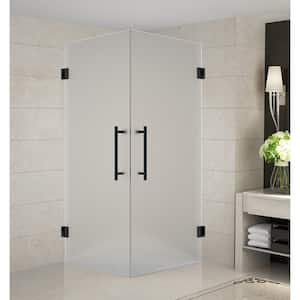 Vanora 34 in. x 34 in. x 72 in. Frameless Corner Hinged Shower Enclosure with Frosted Glass in Matte Black
