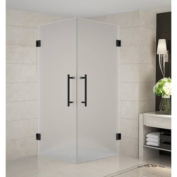 Aston Vanora 38 in. x 38 in. x 72 in. Frameless Corner Hinged Shower Enclosure with Frosted Glass in Matte Black