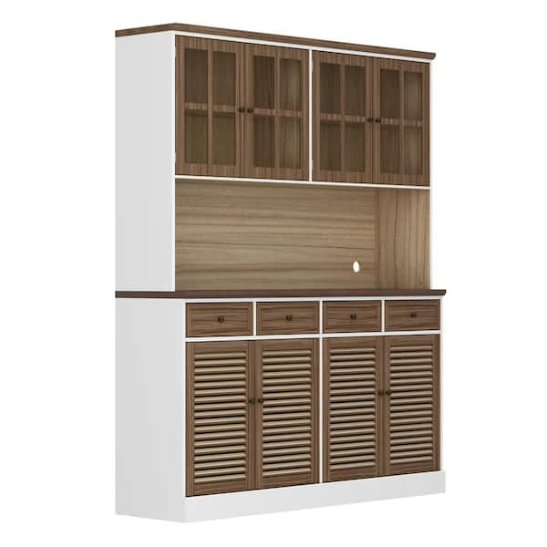 FUFU&GAGA 78.7 in. H Brown Storage Cabinet, Kitchen Organization with Louvered Doors and Adjustable Shelves