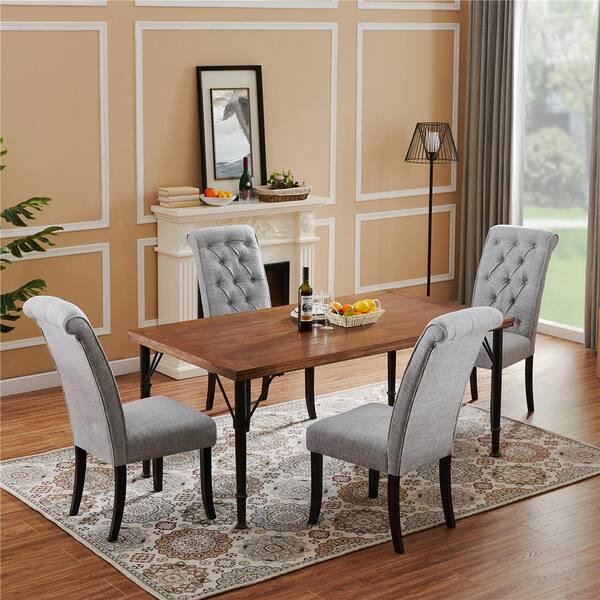 Furniturer Dark Grey Dining Chair Set, High Back Dark Wood Dining Chairs