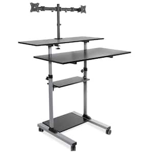 40 in. Grey Mobile Standing Desk with Dual Monitor Mount, Height Adjustable Rolling Computer Workstation Wheels