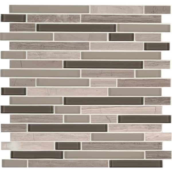 Take Home Tile Sample - Modello Grigio Interlocking 4 in. x 4 in. Glass Stone Mesh-Mounted Mosaic Tile
