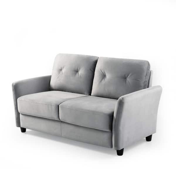 Zinus Ricardo 62 in. Grey Velvet Upholstered 2-Seats Loveseats Sofa ...