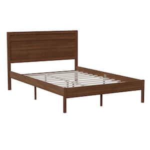 Brown Wood Frame Full Platform Bed with Solid Wood