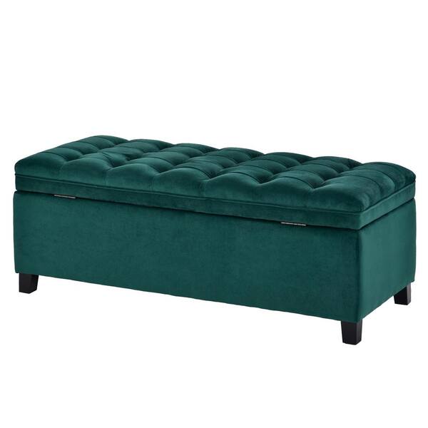 23.6 Modern Upholstered Green Shoe Rack Flip-Top Entryway Bench with Open  Storage