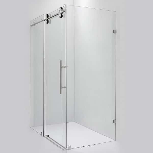 Spezia 52 in. W x 78 in. H Rectangular Single Sliding Frameless Corner Shower Enclosure in Brushed Nickel