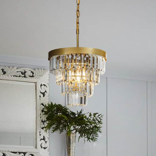 ALOA DECOR 3-Light Tiered Gold Mini Chandelier With Clear Crystals