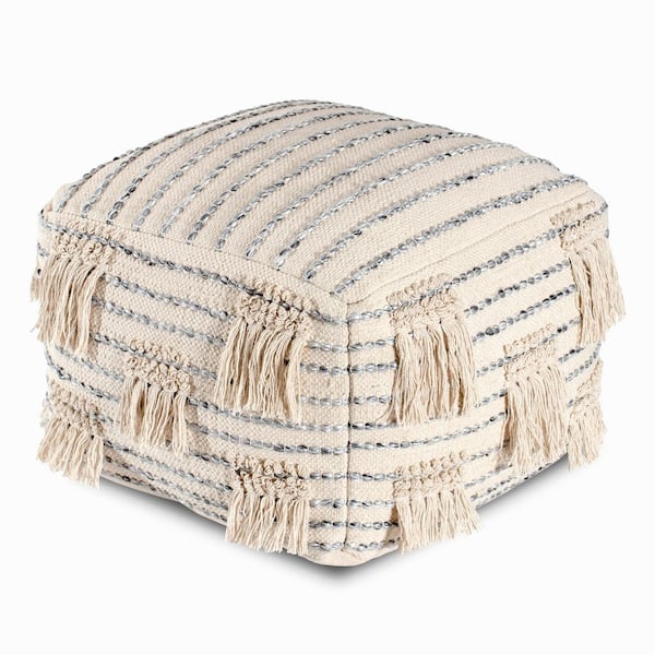 Anji Mountain 24 in. x 24 in. x 17 in. Graduation Day Beige and Gray Pouf