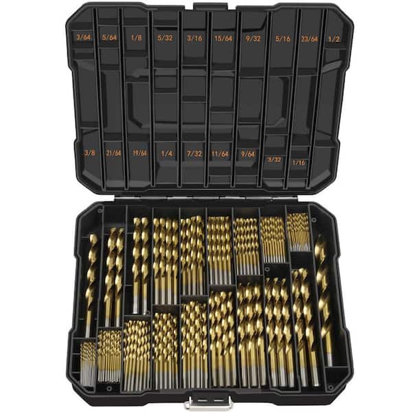 230-Piece Titanium Coated High Speed Steel Drill Bit Kit for Metal and Wood with 118 Deg Tip