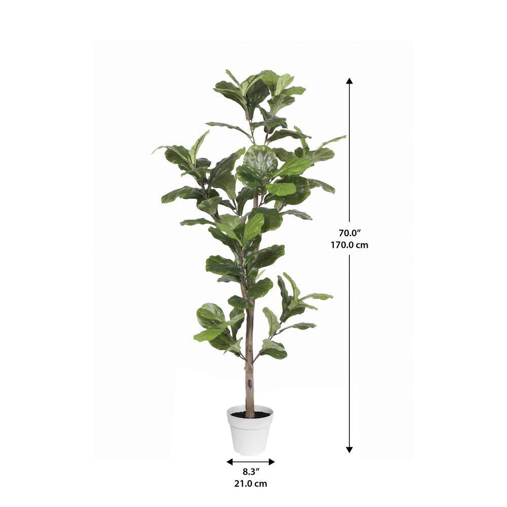 67" Green Silk Ficus Tree in White Plastic Pot