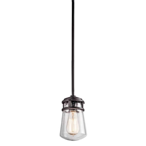 KICHLER Lyndon 9.5 in. 1-Light Architectural Bronze Hanging Pendant Light with Clear Seeded Glass (1-Pack)