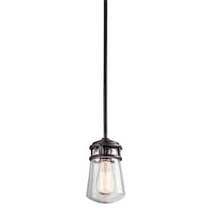 Lyndon 9.5 in. 1-Light Architectural Bronze Hanging Pendant Light with Clear Seeded Glass (1-Pack)