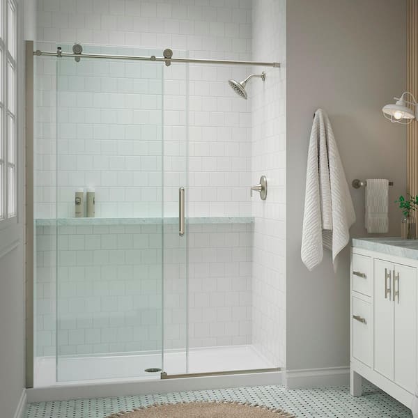 KOHLER Cursiva 56-60 in. W x 78 in. H Sliding Frameless Shower Door in Anodized Brushed Nickel