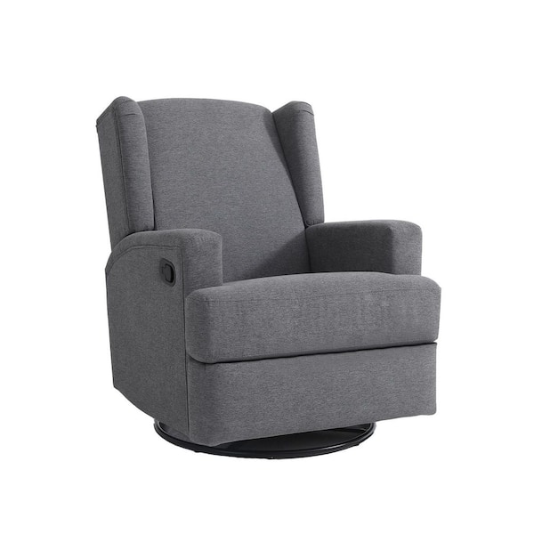Gray Linen Wingback Manual Swivel Rocker Recliner with Metal Base(Set of 1)