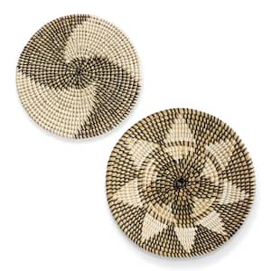 Hanging Natural Woven Seagrass Flat Baskets Woven Basket Wall Decor (Set of 2)