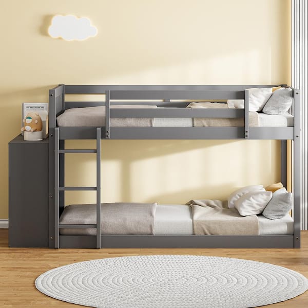 Harper & Bright Designs Gray Twin over Twin Wood Frame Bunk Bed