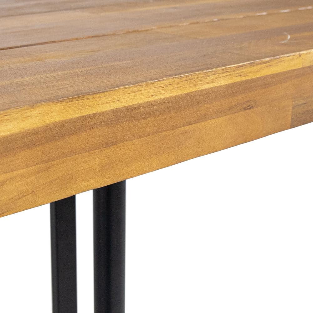Elegant Teak and Black Acacia Wood 72" Outdoor Dining Table