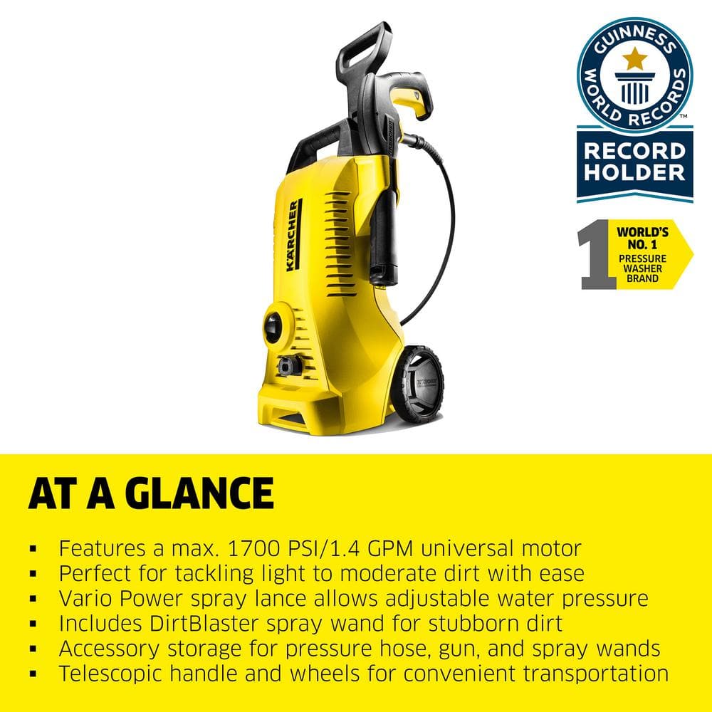 Karcher K 2 Yellow Electric Pressure Washer with 26' Hose