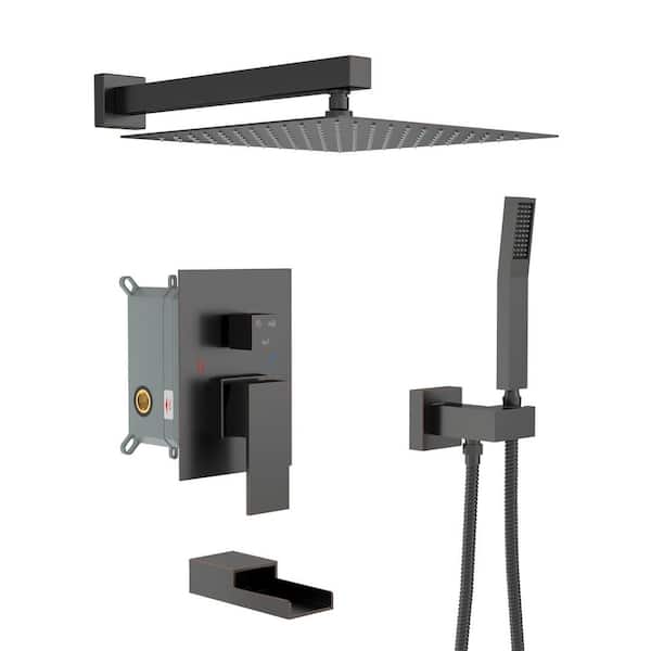 3-Spray Ceiling Mount 12 in. Dual Fixed and Handheld Shower Head, Oil Rubbed Bronze 1.8 GPM Shower System with Tub Spout