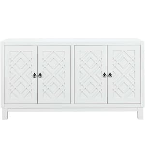 60 in. W x 15.7 in. D x 32 in. H White Freestanding Linen Cabinet with 4-Doors and 1 Shelf for Bathroom