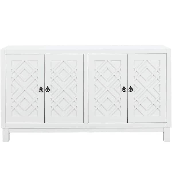 Unbranded 60 in. W x 15.7 in. D x 32 in. H White Freestanding Linen Cabinet with 4-Doors and 1 Shelf for Bathroom