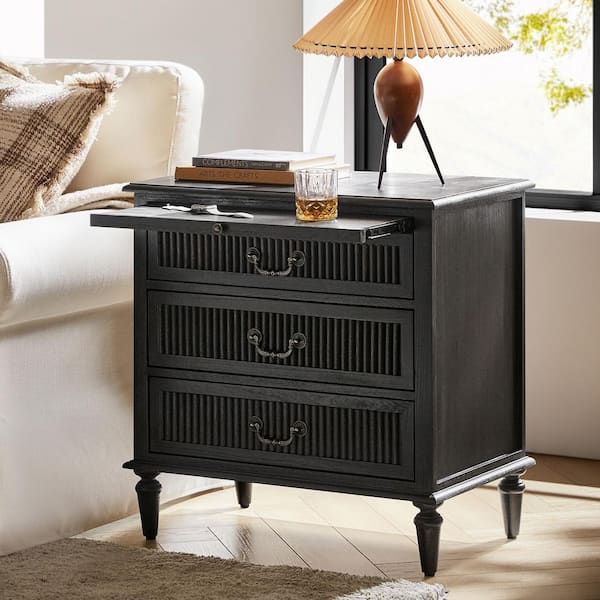 Weer Charcoal Farmhouse Solid Wood 3-Drawer 23.6 in. W Nightstand