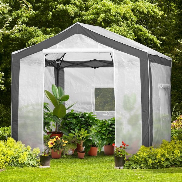 EAGLE PEAK 8 ft. W x 8 ft. D Portable Walk-in Pop-Up Instant Outdoor Gardening White Greenhouse