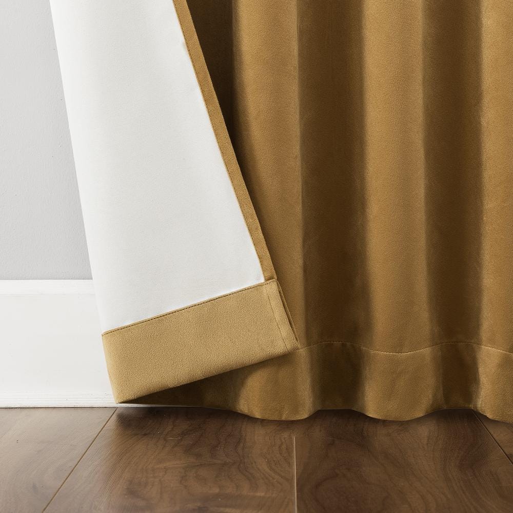 Gold Velvet Thermal Blackout Back Tab Curtain Panel, 50" x 84"