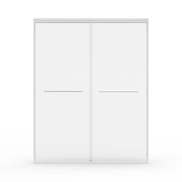 56 in.-60 in. W x 72 in. H Double Sliding Framed Bathroom Shower Door with 1/4 in. Tempered Glass in White
