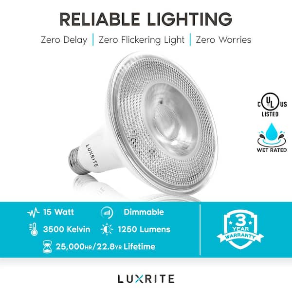 LUXRITE 120-Watt PAR38 Dimmable LED Light Bulbs 3500K Natural White Wet Rated LR31617-12PK - The Home