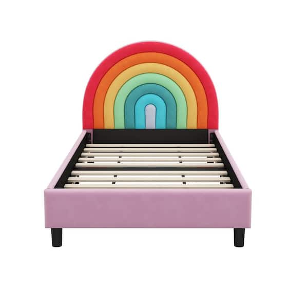 Seafuloy 80.3 in. W. Twin Platform Bed Frame Cute Style Princess Bed or Boys and Girls, Colorful and Pink