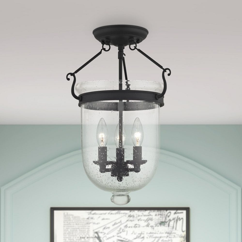 Jefferson Black 18" Hand-Blown Glass Semi-Flush Mount Light